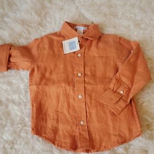 Janie and Jack Orange Linen Button Up NWT